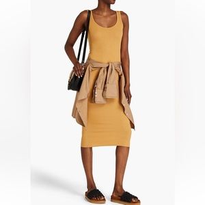 Enza Costa Ribbed Jersey Midi Dress Size S Mustard